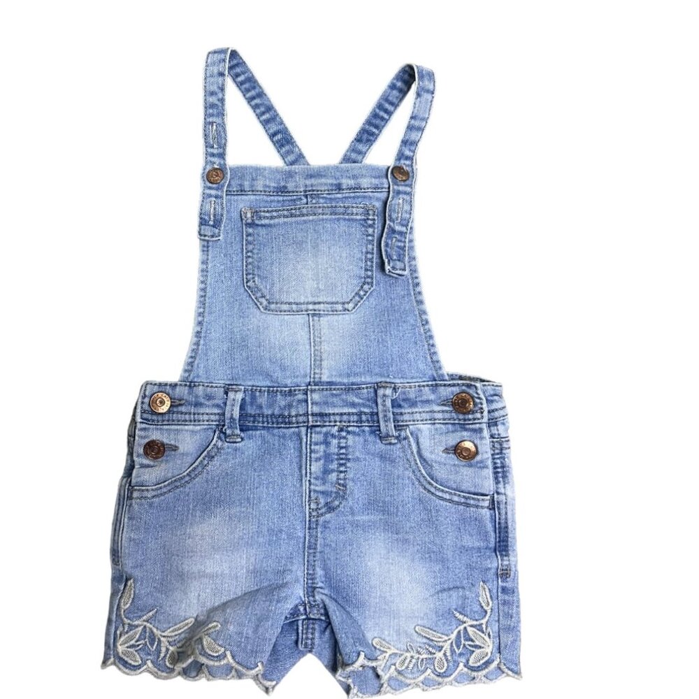 Cat & Jack Blue Girl Denim Shortall Shorts Wash Overalls Siz. SX